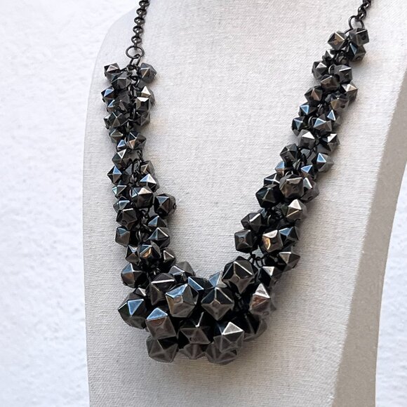 Gunmetal Faceted Beads 25" Statement Necklace / Whimsigoth / Moody Maximalism - Picture 2 of 13